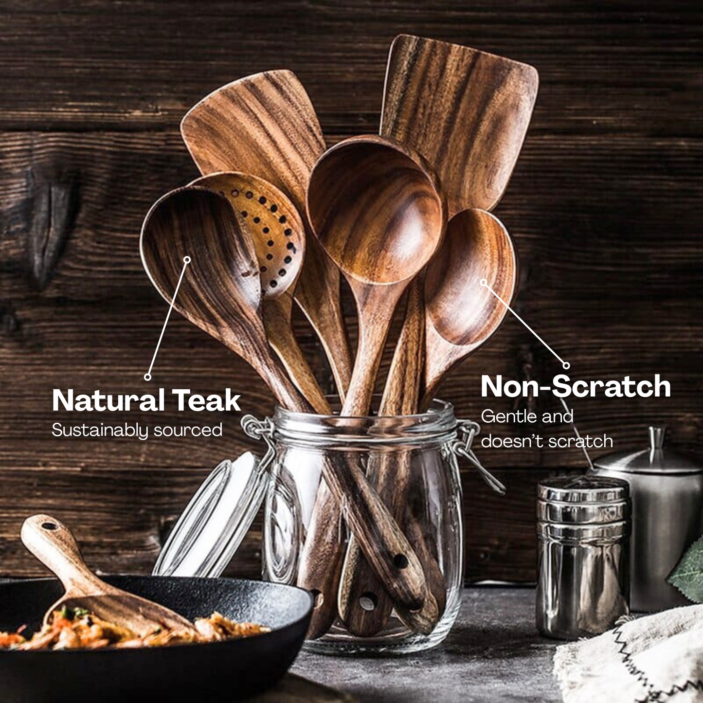 Natural Teak Utensil Set